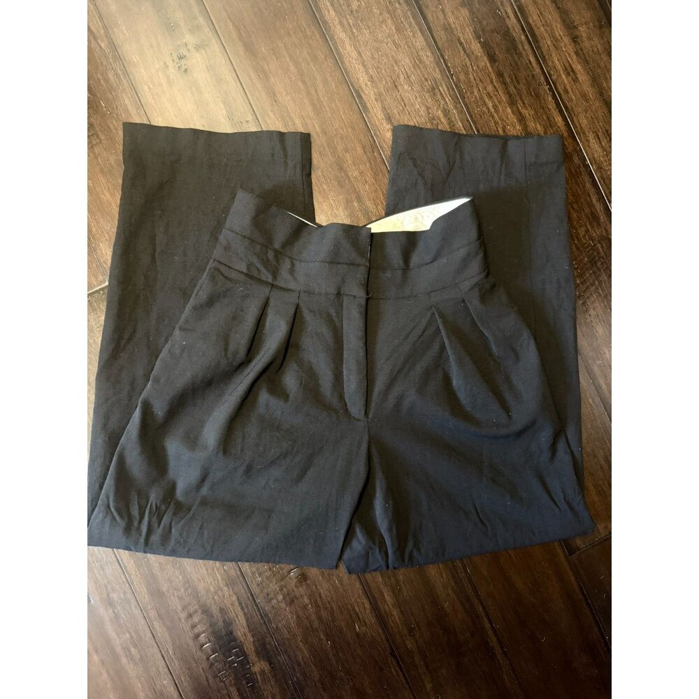 Aritzia Black Pleated Wide Leg Paper Bag Pants Minimalist Corporate Trousers